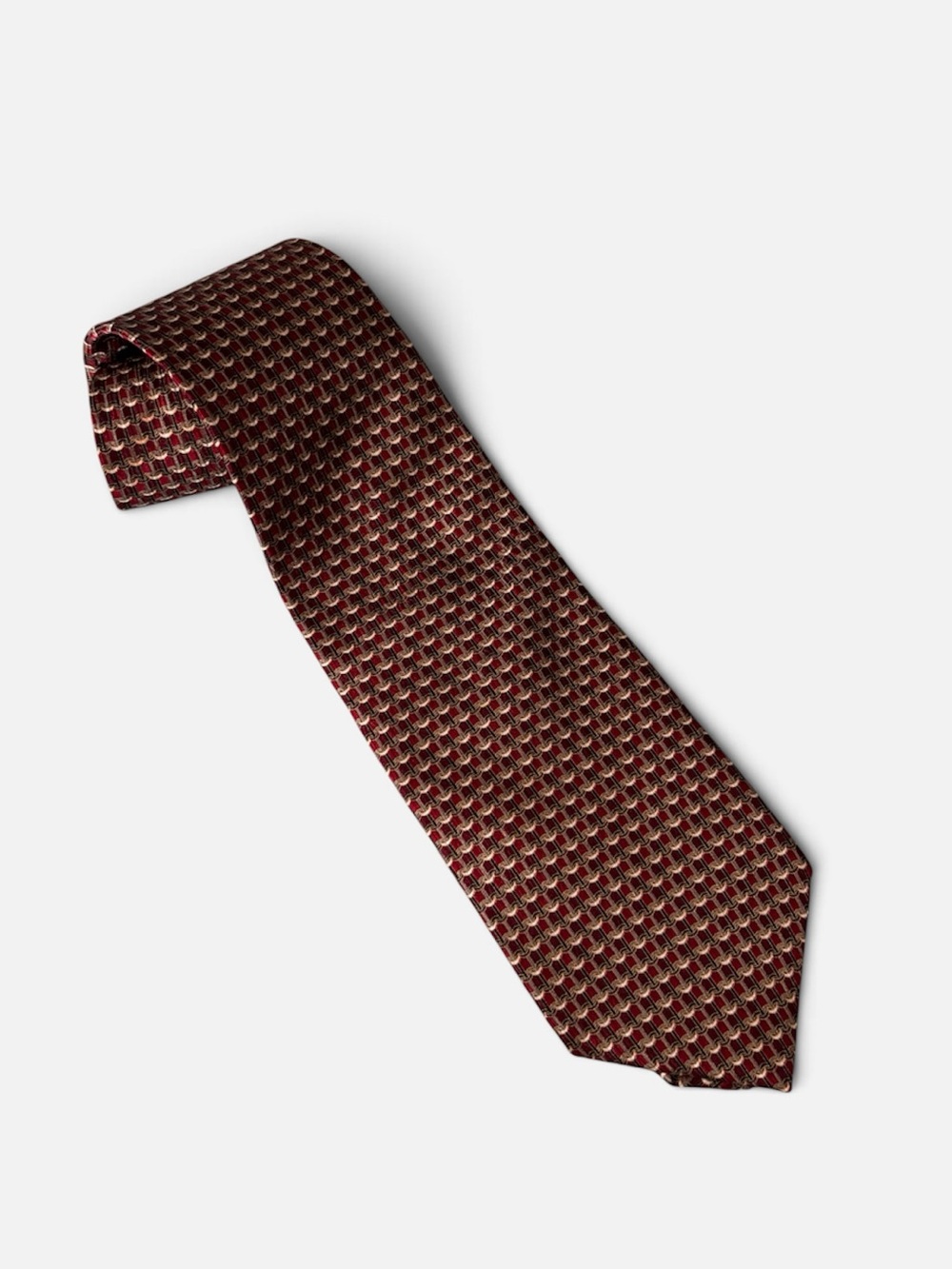 Mondo Men's Silk Woven Burgundy & Ivory Pattern Tie